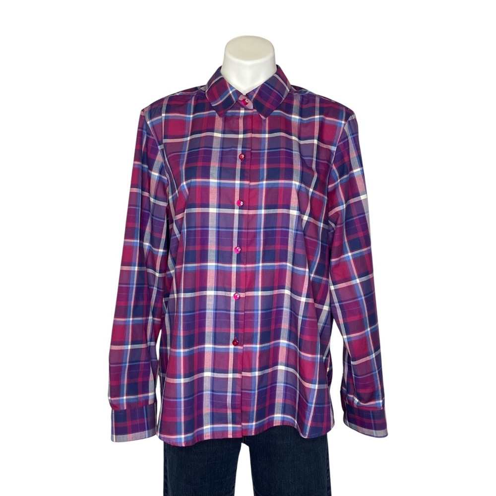 FOXCROFT FOR APPLESEEDS Blouse Button Down Plaid Top Shaped Womens Size 20